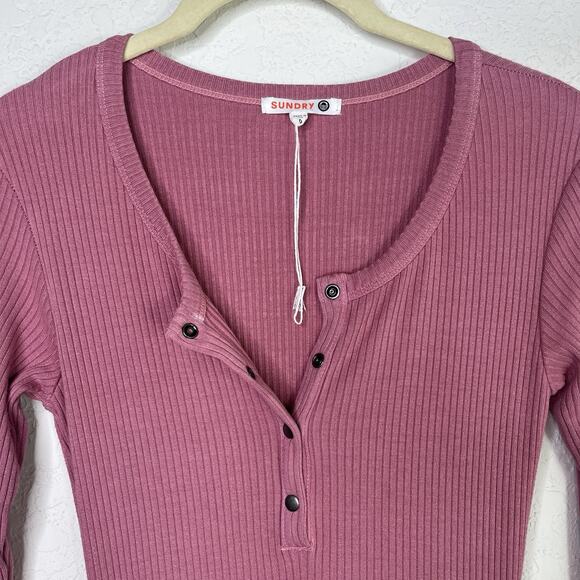 Sundry Pink Henley Ruched Sides Dress Size 0(XS) NWOT Made in USA summer, spring - Picture 5 of 8